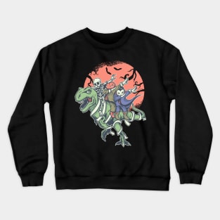 Funny Dabbing Boys Skeleton Pumpkin riding a T Rex Crewneck Sweatshirt